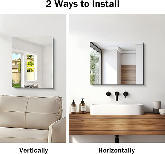 Frameless Mirror, 16x20 Inch Bathroom Mirrors for Wall, Rectangle Bathroom Vanity Mirrors with Polished Edge, Hangs Horizontally or Vertically for Bathroom, Bedroom and Living Room
