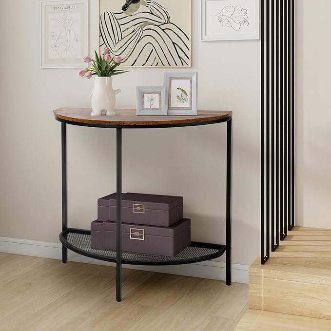 Entry Table Narrow Livingroom Furniture: 2 Tier Modern Console Table with Gold Frame and Imitation Marble Top for Kitchen Bedroom Hallway Living Room Office and More (Black)