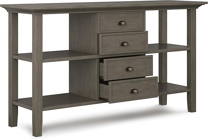 SIMPLIHOME Redmond SOLID WOOD 54 inch Wide Transitional Console Sofa Table in Farmhouse Grey for the Living room Entryway and Bedroom
