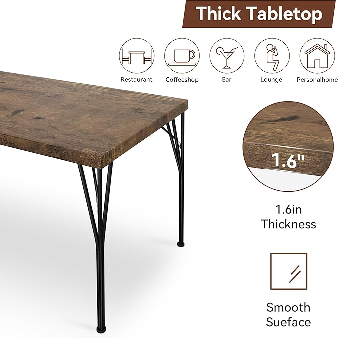 Vipbear Kitchen Dining Table Set for 4, 5-Piece Kitchen Table Set with 1.6“ Thick Tabletop,Dining Room Table Sets,Kitchen Table Set with 4 Chairs for Small Space, Dinette,Apartment,Retro Brown