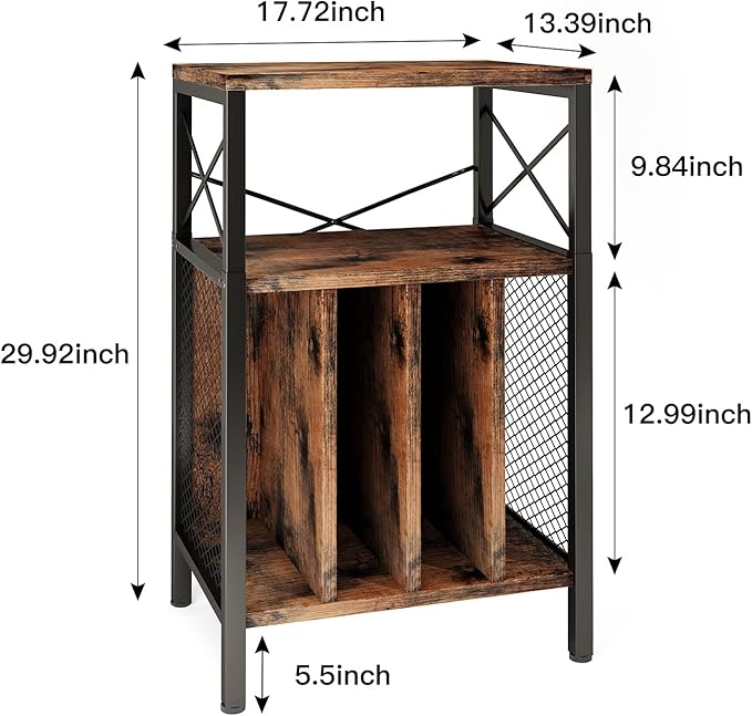 3-Tier Record Player Stand, Vinyl Record Storage Turntables for Vinyl Records, Record Player Table Holds Up to 200 Albums, Mid-Century Turntable Stand for Living Room, Bedroom, Office