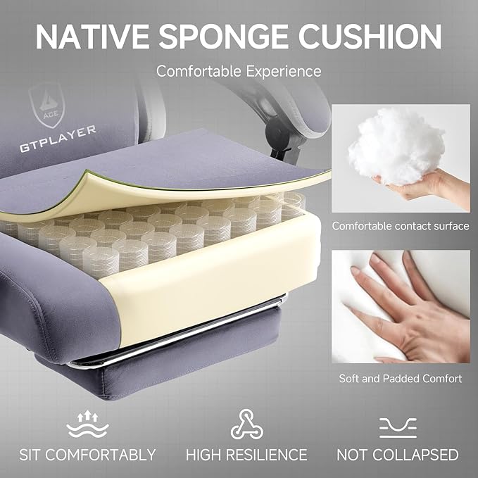 GTPLAYER Office Chair, Gaming Computer Desk Fabric Chair with Footrest, High Back Ergonomic Office Chair with Pocket Spring Lumbar Support and Linkage Armrests Adjustable Height Swivel for Home Task