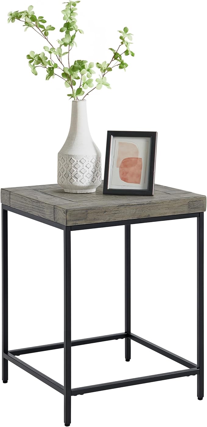 Alaterre Furniture End Table - Industrial Modern Side Table with Wood Top and Metal Frame - Table for Living Room, Bedroom, Hallway, or Dorm Room (Gray)