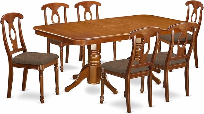 East West Furniture NANA7-SBR-C 7 Piece Dining Room Furniture Set Consist of a Rectangle Kitchen Table with Butterfly Leaf and 6 Linen Fabric Upholstered Chairs, 40x78 Inch, Saddle Brown