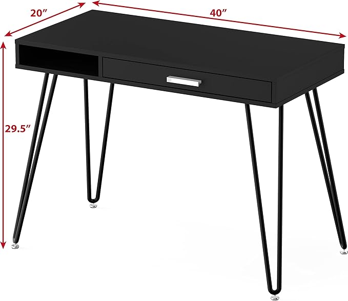 SHW Home Office Computer Hairpin Leg Desk with Drawer, Black