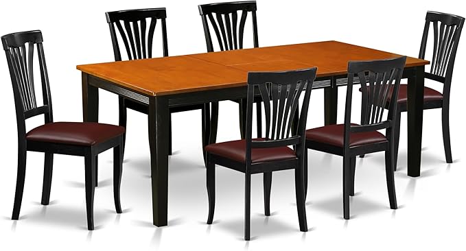East West Furniture QUAV7-BCH-LC 7 Piece Kitchen Table Set Consist of a Rectangle Dining Table with Butterfly Leaf and 6 Faux Leather Dining Room Chairs, 40x78 Inch, Black & Cherry