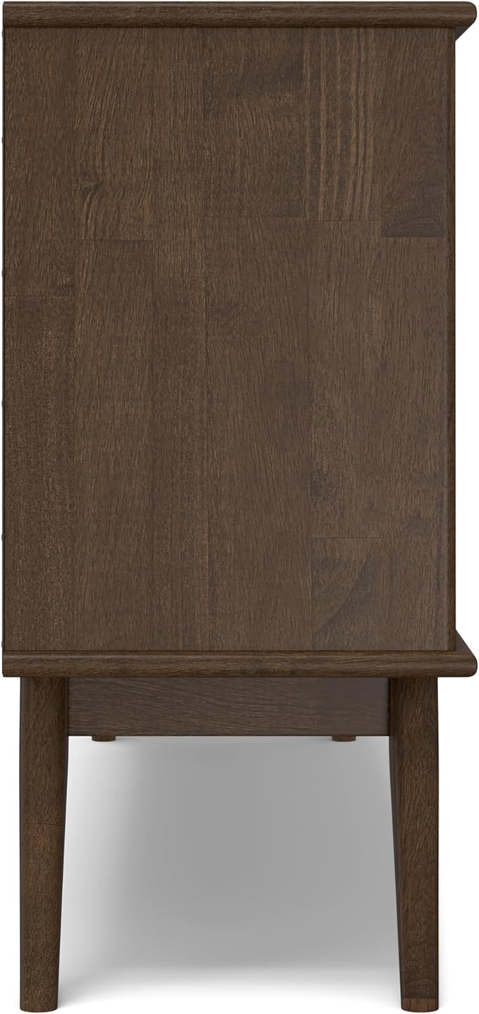 SIMPLIHOME Draper Bookcase - 30 inch Tall Solid Hardwood Low Bookshelf in Walnut Brown, Mid-Century Modern Storage for Living Room, Study Room or Office with Tapered Legs and Wide Open Shelves