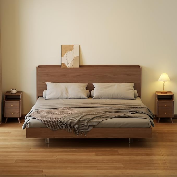 Wood Nightstand, Walnut Nightstand with 2 Drawers, Bedside Table for Bedroom