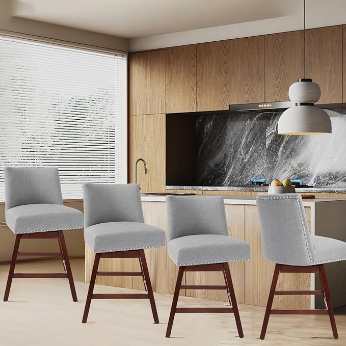 Counter Height Barstools Set of 2,360° Swivel Bar Stools with Back,26 inch Modern Counter barstools,Upholstered Bar Tall Stools for Kitchen Counter,Kitchen Island,Bar, Home (Light Gray, SET OF 2)