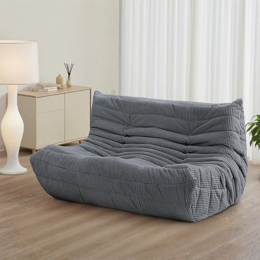 Fireside Loveseat Mid-Century Armless Sofa — Twin-Size Floor Lounger in Soft Premium Corduroy, Foam-Filled Accent Chair for Living Room or Bedroom (Grey, Two Seater)