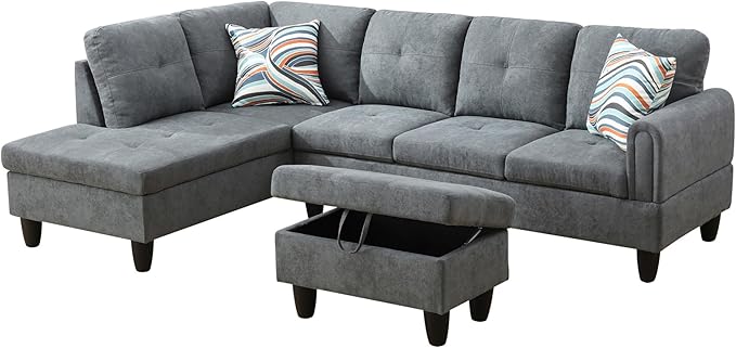 97" Oversized Sectional Couch, L Shaped Couch with Storage Ottoman, Modern Modular Sofa with Deep Seat, Sectional Couches for Living Room and Office, Dark Grey (Fluffy Fabric)