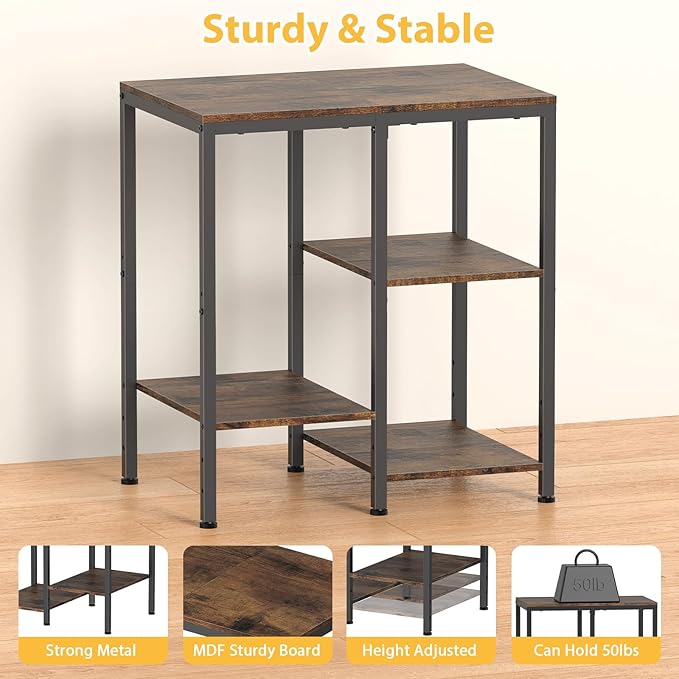Kitchen Microwave Stand,4-Tier Adjustable Bakers Rack,Multi-Purpose Kitchen Storage Cart for Coffee Station,Space-Saving Metal Appliance Shelf for Living Room,Rustic Brown