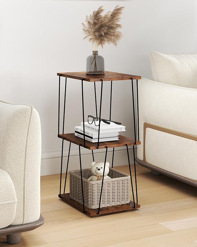 Side Table Set of 2, Tall End Table, Small Accent Table, Bedside Table for Living Room, Bedroom, Rustic Brown & Black