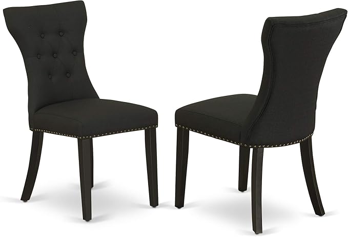 East West Furniture ESGA3-BCH-24 3 Piece Kitchen Table Set for Small Spaces Contains a Round Dining Room Table with Pedestal and 2 Black Linen Fabric Padded Chairs, 30x30 Inch, Black & Cherry