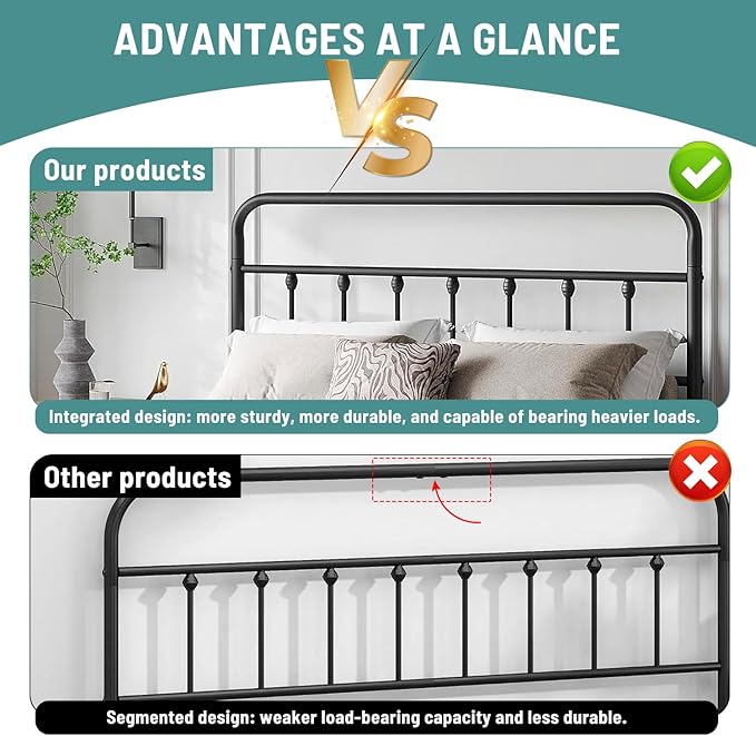 Full Size Bed Frame-Classic Metal Platform Bed Frame Mattress Foundation with Victorian Style Iron-Art Headboard/Footboard/Under Bed Storage/No Box Spring Needed/Black
