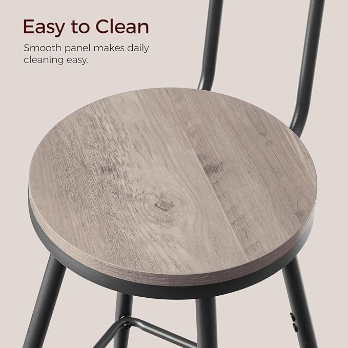 Bar Stools, Set of 2 Bar Chairs with Backrest and Footrest, 26" Tall Counter Stools, Metal Frame, Adjustable Feet, Easy Assembly, for Kitchen, Living Room, Pub, Greige BAHG6001