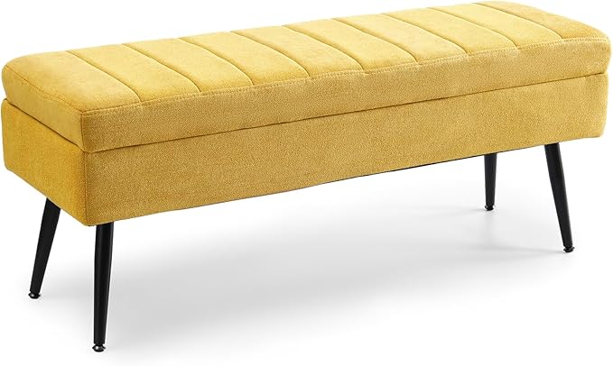 CUYOCA Storage Ottoman Bench, 43.5" Upholstered Entryway Bench, Long Ottoman with Storage for Living Room, Support 660lbs - Fabric Canary