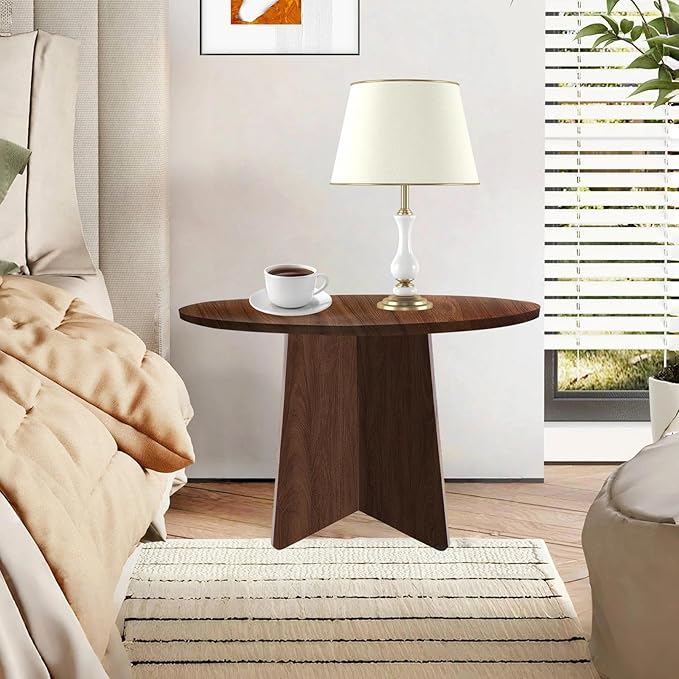 Wood Side Table, Round End Tables Living Room, Small Round Side Table for Couch, Small Spaces, Bedroom, Bedside, 15.7 x 15.7 in Accent Tables, Rustic Walnut