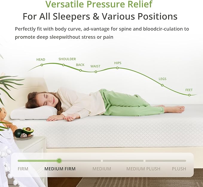 6 Inch Twin Mattress for Kids, Memory Foam Mattress with Cooling Green Tea Gel, Relieve Pressure with Medium Firm Support, CertiPUR-US Certified, 75''L x 38''W, White