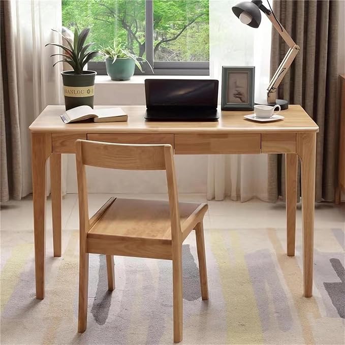 Solid Wood Desk with Drawers, Small Computer Desk for Small Spaces, Gaming Study Home Office Desks for Work, Student PC Desk for Bedroom, Escritorios para Cuartos (Wood Color, 39inch)