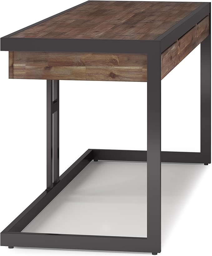 SIMPLIHOME Erina Large Desk - 72-Inch Wide Solid Acacia Wood and Metal Writing Desk in Rustic Natural Aged Brown, Modern Industrial Home Office Computer Table with Drawers and Flip-Down Keyboard Tray
