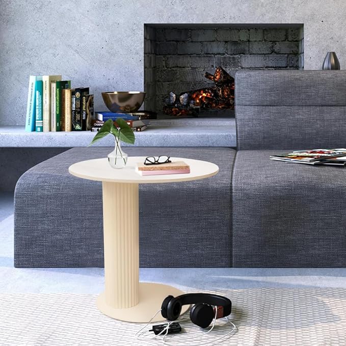 Side Table with Marble Top Metal Roman Colum End Table Modern Sofa Side End Table Coffee Round Side Desk for Couch Living Room Bedroom White