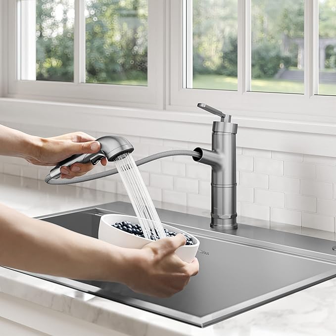 KRAUS Allyn Pull-Out Single Handle Kitchen Faucet in Matte Black, KPF-4103MB