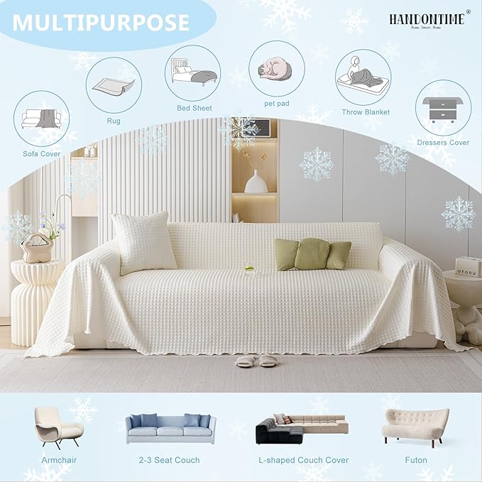 HANDONTIME Cooling Dog Couch Cover Ice Silk Washable & Breathable Pet Sofa Protector, Durable Couch Covers for Sofa Pet Friendly Soft Dog Cooling Bed Cover Sofa Protector Covers (Ivory, 71"x118")