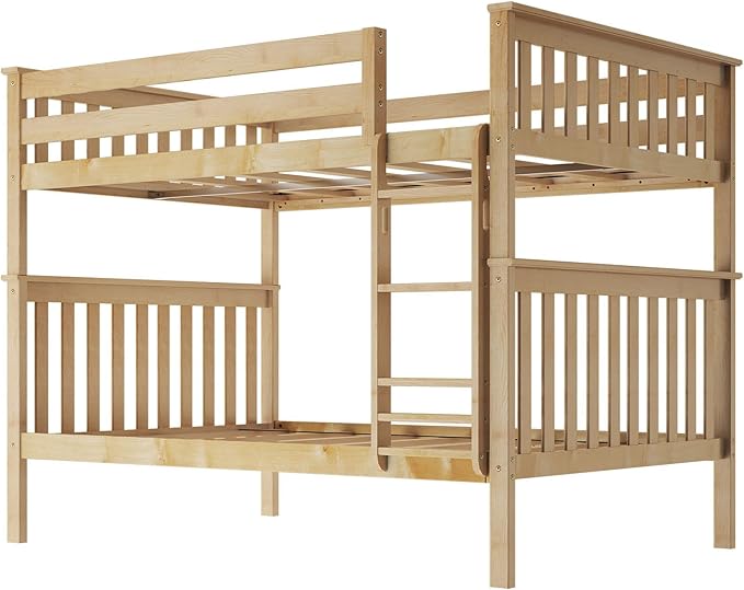 Max & Lily Full Over Full Bunk Bed with Ladder, Solid Wood Platform Bed Frame for Kids, 14" Safety Guardrails, Easy Assembly, No Box Spring Needed, Natural