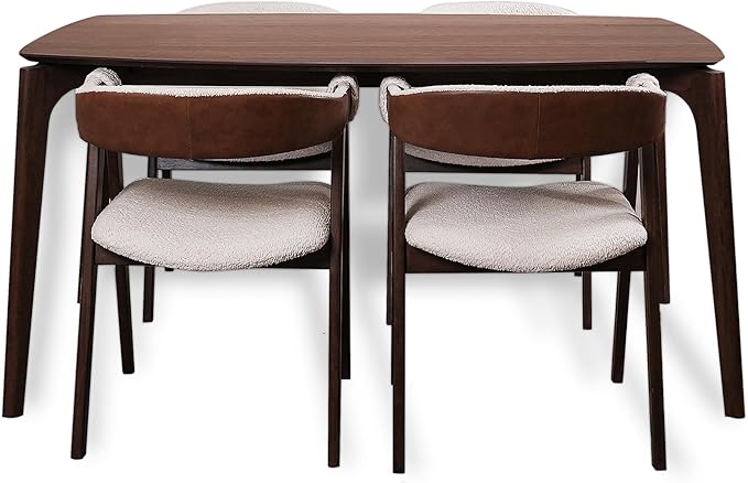 CONSDAN Dining Chairs Set of 2, Solid Wood Frame, Sturdy Construction, Ergonomic Design, Plush Faux Sherpa Cushions, Faux Leather Covered Back