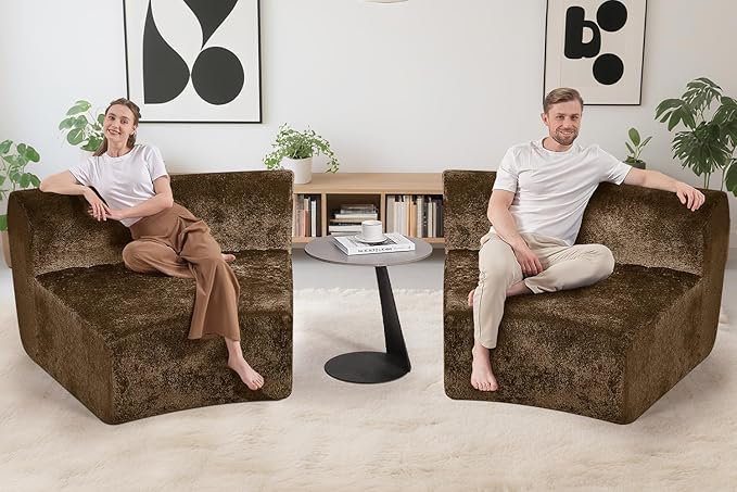 Homguava Modular Sectional Sofa, Memory Foam Couch Single Sofa Chair with Deep Seat, Modern Upholstered Sofa Couches for Living Room Apartment Office, No Assembly Required, Brown