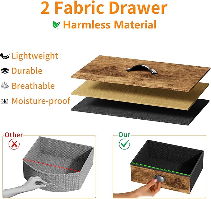 Nightstand Bedside Table with 2 Drawers Small Kids Night Stand for Bedroom Bed Side Table with Storage,Dresser Cabinet Chest of Drawer 15.7" L x 11.0" W x 23.6" H