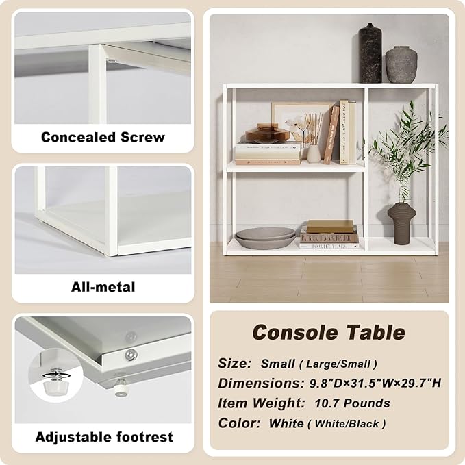 HDANI Console Table, Narrow Entryway Table, 3 Tier Metal Hallway Table, 11.8''Dx39.4''Wx31.5''H(White)