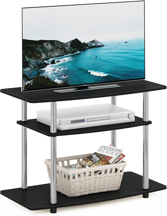 Furinno Turn-N-Tube No Tools 3-Tier Entertainment Center TV Stand for TV up to 32 Inch, Stainless Steel Tubes, Americano/Chrome