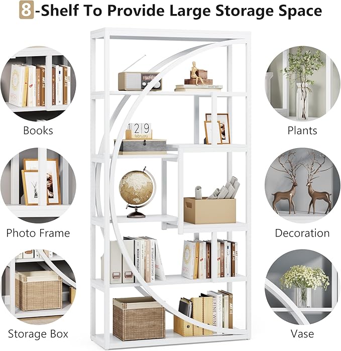 Tribesigns Bookshelf, Modern 5-Tier Etagere Bookcase, 70.8 inch Tall Bookshelf with 8 Open Storage Shelf, Book Shelf Display Tack Shelving Unit for Home Office Living Room, White