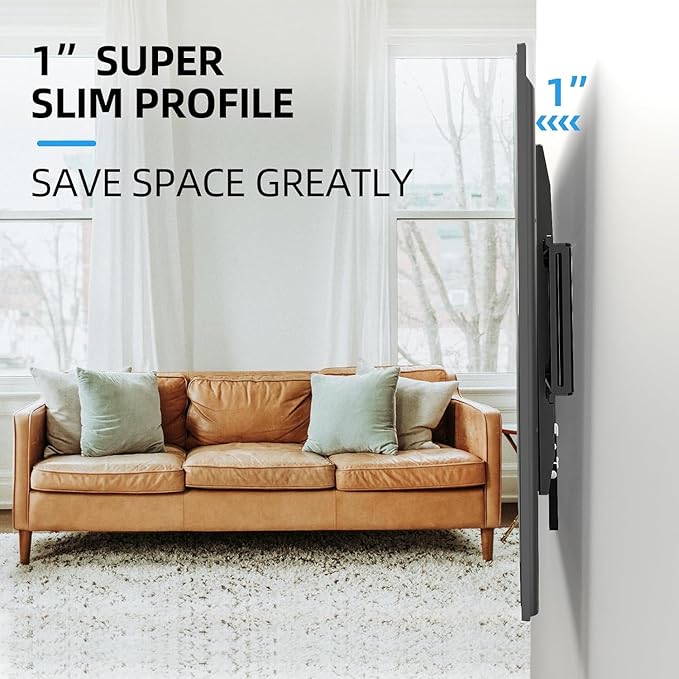 HOME VISION Heavy Duty Fixed TV Wall Mount for Most 32-86 Inch Flat TVs, Max VESA 600X400mm up to 165lbs Fits 16/18/24 Inch Wood Studs, Universal Low Profile Wall Mount TV Bracket, Space Saving HV8601