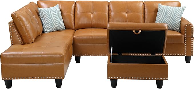 Evan Sectional Sofa or Couch with Ottoman for Living Room, Apartment, Bedroom, Office