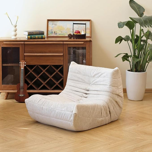 N&V Fireside Chair, Mid Century Armless Floor Sofa, Soft Premium Chenille Floor Lounge Chair, Foam Sofa Accent Chair for Living Room Bedroom and Office (White, Single)
