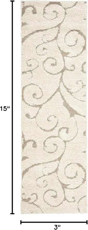 SAFAVIEH Florida Shag Collection Runner Rug - 2'3" x 15', Cream & Beige, Scroll Design, Non-Shedding & Easy Care, 1.2-inch Thick Ideal for High Traffic Areas in Living Room, Bedroom (SG455-1113)