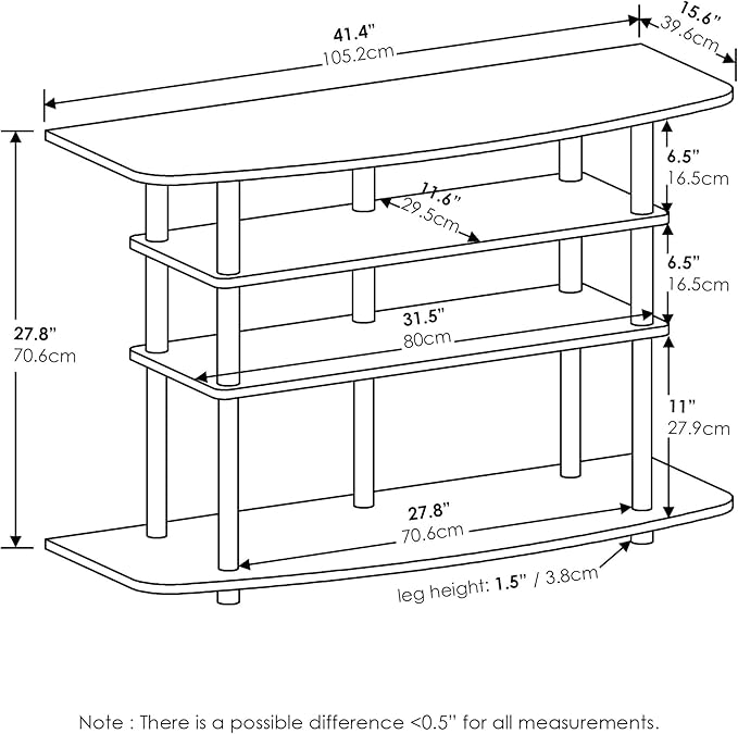Furinno Frans Turn-N-Tube TV Stand for TV Size up to 43 Inch, 4-Tier, Black Oak