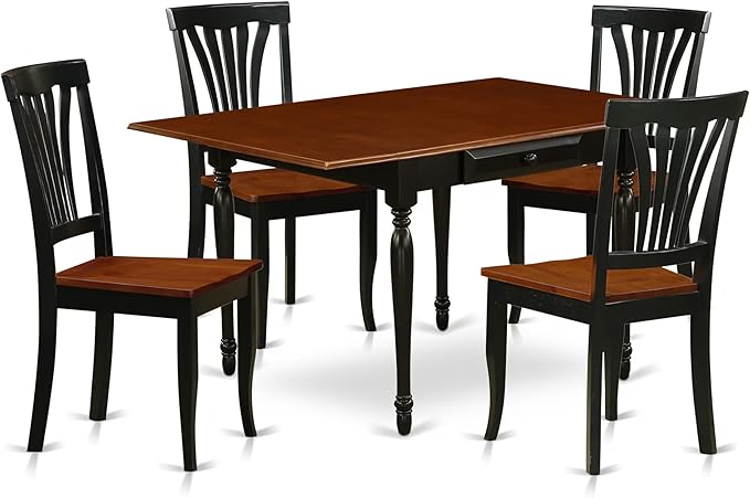 East West Furniture MZAV5-BCH-W 5 Piece Dinette Set for 4 Includes a Rectangle Dining Room Table with Dropleaf and 4 Dining Chairs, 36x54 Inch, Black & Cherry