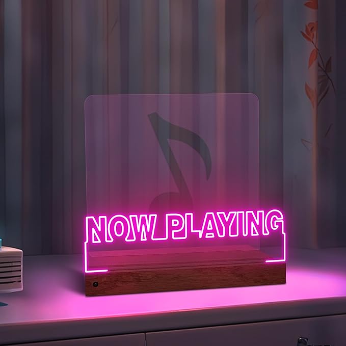 Now Playing Vinyl Record Stand Desktop, Light up Record Holder, Wooden Acrylic Display with 16 Color Lights for Albums, Room Decor, Gift for Vinyl Lovers