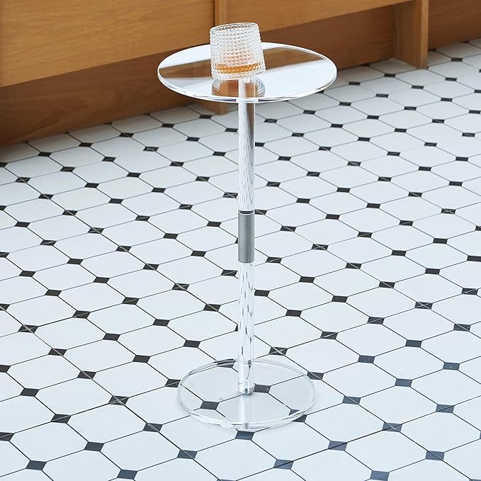 Small Side Table Acrylic Round Drink Table Clear End Table Modern Accent Acrylic Table 10 inch for Living Room Dorm Bedroom Bathroom Outdoor