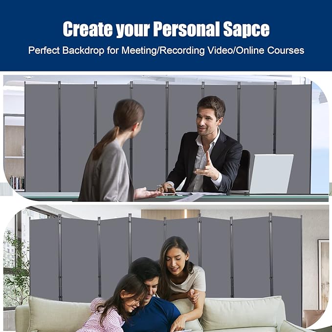 Room Divider 6FT Portable Room Dividers and Folding Privacy Screens, 176'' W Fabric Divider for Room Separation, 8 Panel Partition Room Dividers Freestanding Wall Divider Screen for Dorm Studio Office