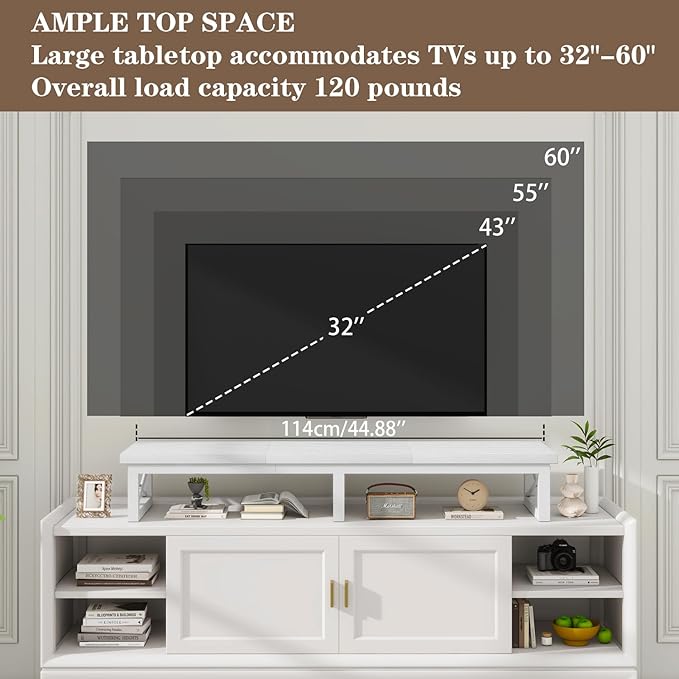 IBUYKE 45" Large TV Riser for 32-60 inch TV,Tabletop Short TV Stand with Storage and Steel Legs,TV Riser Stand for Home,Bedroom,Living Room,White TVT002W