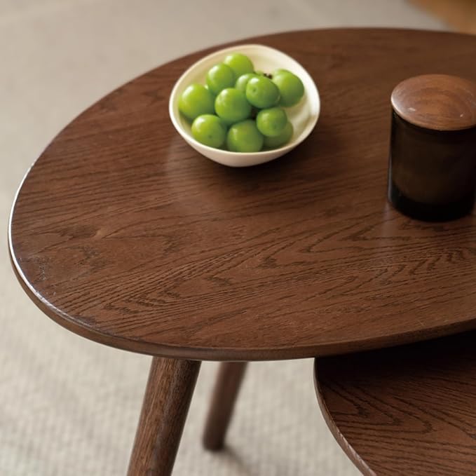 Small Oval Coffee Table, 25.6'' Small Mid Century Modern End Table for Living Room, 100% Solid Oak Wood Side Table, Minimalist Display Center Table(Walnut Color, 25.59''Wx17.51''Dx19.68''H)