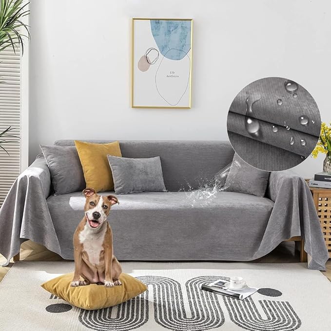 STACYPIK Waterproof Couch Cover for Sectional, Anti-Scratch Gray Sofa Cover for 3 Cushion Couch, L Shaped Sofa Cover Pet-Friendly, Loveseat Sofa Slipcover, Washable Furniture Protector Decor-71X150IN
