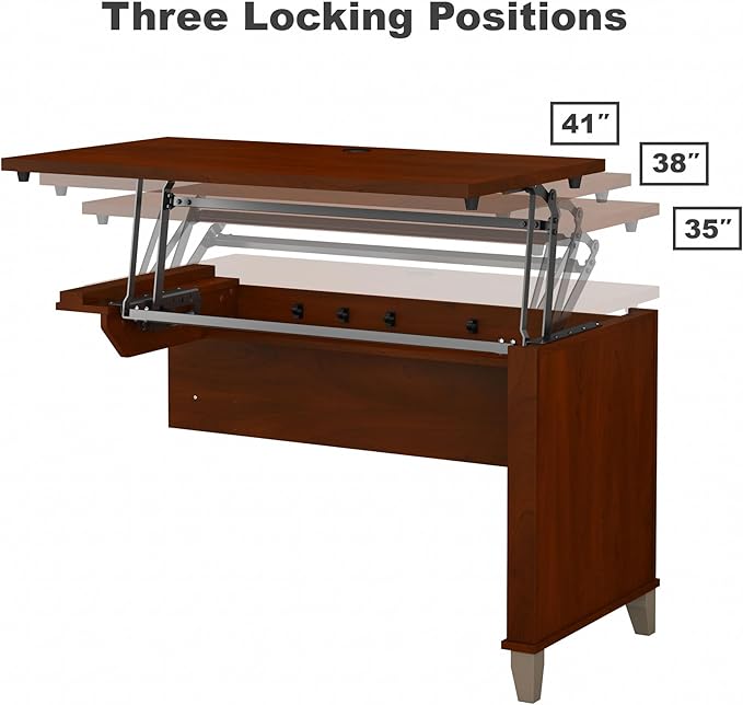 Bush Furniture Somerset 72W 3 Position Sit to Stand L Shaped Desk with Hutch in Hansen Cherry
