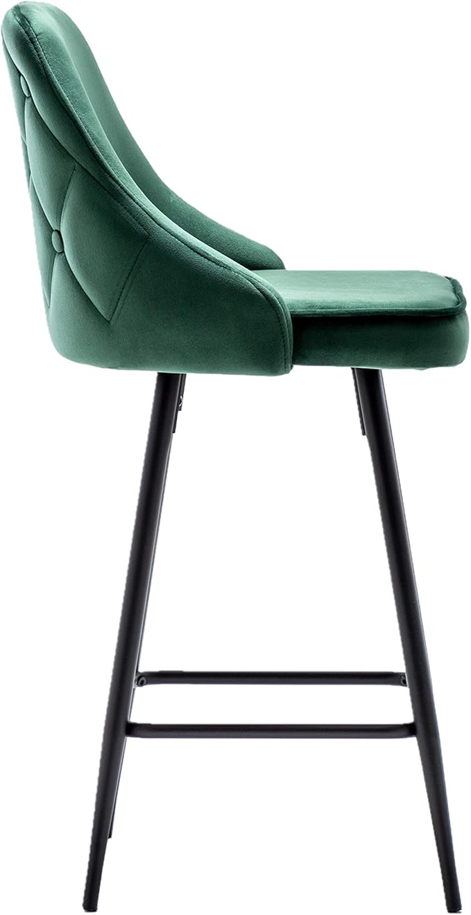 BTEXPERT Set of 2 Pack, Premium upholstered Dining 25" High Back Stool Bar Chairs, Green Velvet Tuftet Diamond Back
