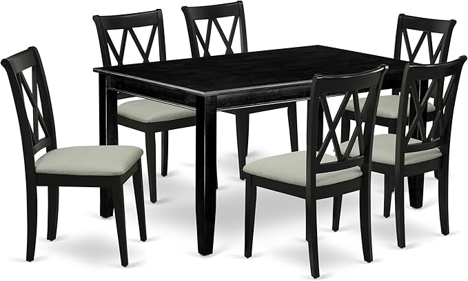 East West Furniture DUCL7-BLK-C 7 Piece Dining Room Furniture Set Consist of a Rectangle Dining Table and 6 Linen Fabric Upholstered Chairs, 36x60 Inch, Black